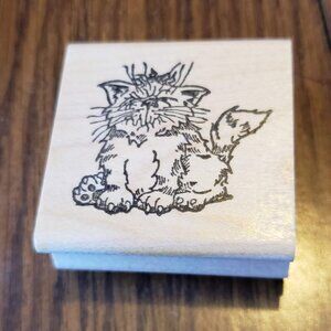 Ann-ticipations 2x2 Inch Frazzled Cat Wood Mounted Rubber Stamp 1178F